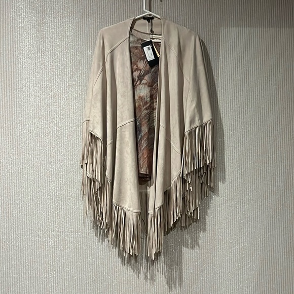Alberto Makali Sweaters - Alberto Makali Taupe Faux Suede Fringe Wrap Poncho new with tags, ready to rodeo